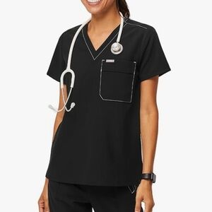 NWT FIGS Bei Classic Cargo Scrub Top Black 2XL